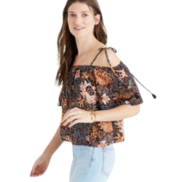 Madewell Silk Cold-Shoulder Top in Sea Floral Woman’s - Picture 2 of 9